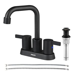 parlos 2-handle matte black bathroom faucet for lavatory with pop-up sink drain and faucet supply lines, 1431604
