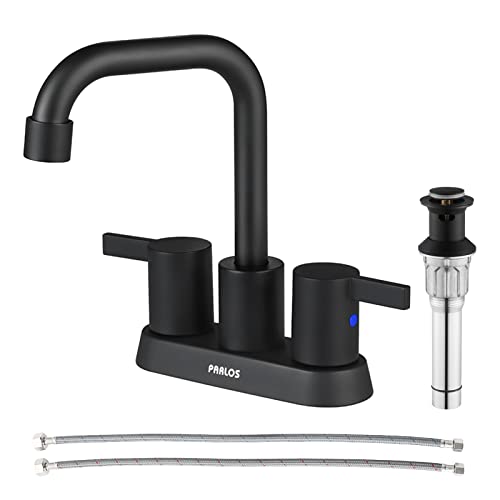 PARLOS 2-Handle Matte Black Bathroom Faucet for Lavatory with Pop-up Sink Drain and Faucet Supply Lines, 1431604