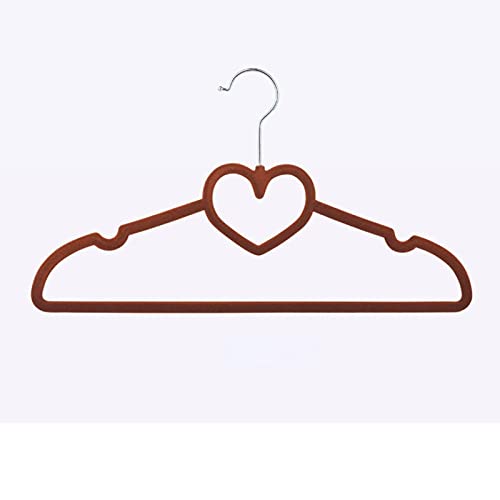 Heart-Shaped Flocked Hanger Non-Slip no Mark Love Home Clothes Hanger Plastic Thickened Wardrobe Hanger - Pack of 10 Brown