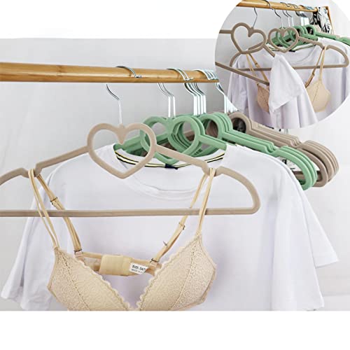 Heart-Shaped Flocked Hanger Non-Slip no Mark Love Home Clothes Hanger Plastic Thickened Wardrobe Hanger - Pack of 10 Brown