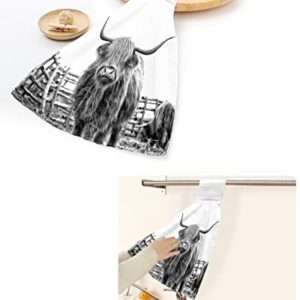 Farmhouse Yak Kitchen Towels with Hanging Loop 2 Pack, Absorbent Hand Towels for Bathroom, Grey Funny Cute Farm Animals Rustic Hand Kitchen Towel Tea Bar Dish Cloths Tie Towel 18"x14"