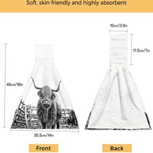 Farmhouse Yak Kitchen Towels with Hanging Loop 2 Pack, Absorbent Hand Towels for Bathroom, Grey Funny Cute Farm Animals Rustic Hand Kitchen Towel Tea Bar Dish Cloths Tie Towel 18"x14"