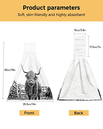 Farmhouse Yak Kitchen Towels with Hanging Loop 2 Pack, Absorbent Hand Towels for Bathroom, Grey Funny Cute Farm Animals Rustic Hand Kitchen Towel Tea Bar Dish Cloths Tie Towel 18"x14"