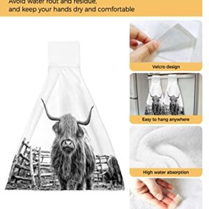 Farmhouse Yak Kitchen Towels with Hanging Loop 2 Pack, Absorbent Hand Towels for Bathroom, Grey Funny Cute Farm Animals Rustic Hand Kitchen Towel Tea Bar Dish Cloths Tie Towel 18"x14"