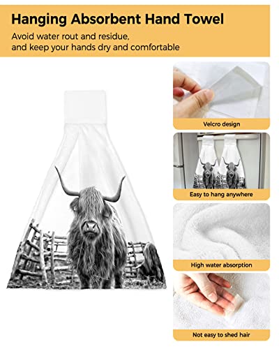 Farmhouse Yak Kitchen Towels with Hanging Loop 2 Pack, Absorbent Hand Towels for Bathroom, Grey Funny Cute Farm Animals Rustic Hand Kitchen Towel Tea Bar Dish Cloths Tie Towel 18"x14"