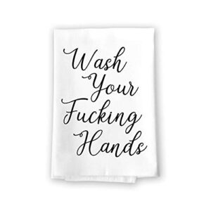 honey dew gifts funny inappropriate towels, wash your fucking hands flour sack towel, 27 inch by 27 inch, 100% cotton, highly absorbent, multi-purpose bathroom hand towel