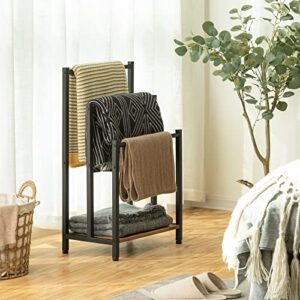 HOOBRO Freestanding Towel Rack, 3 Tier Metal Blanket Rack, Blanket Ladder Holder for Bathroom, 16.9"L x 11"W x 31.9"H, Industrial Drying and Display Rack with Shelf, Rustic Brown and Black BF03LB01