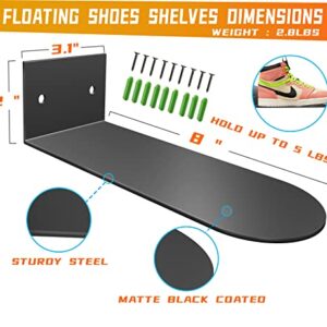 Floating Shoe Display Shelf 6 Packs Shoe Sneaker Display Shelf Wall Mounted Metal Round Edge Sneaker Rack Organizer Holder Sneaker Wall Hanger Sneaker Shelves Wall Mounted to Display Collectible Shoe