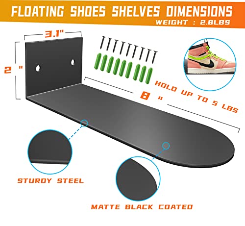 Floating Shoe Display Shelf 6 Packs Shoe Sneaker Display Shelf Wall Mounted Metal Round Edge Sneaker Rack Organizer Holder Sneaker Wall Hanger Sneaker Shelves Wall Mounted to Display Collectible Shoe