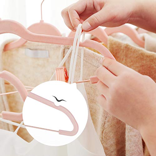 SONGMICS 50-Pack Velvet Hangers and 24-Pack Pants Hangers Bundle, Clothes Hanger with Rose Gold Swivel Hook, Coat Hangers with Movable Clips, Pale Green and Light Pink UCRF021GR50 and UCRF14PK24