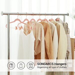 SONGMICS 50-Pack Velvet Hangers and 24-Pack Pants Hangers Bundle, Clothes Hanger with Rose Gold Swivel Hook, Coat Hangers with Movable Clips, Pale Green and Light Pink UCRF021GR50 and UCRF14PK24