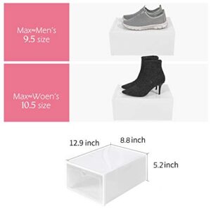 IRONLAND Stackable Shoe Storage Box, Foldable Clear Plastic Shoe Organizer 12 Pack, Need to be Assembled (Clear)