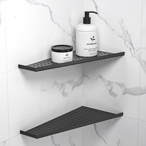 Bernkot Corner Shower Shelf Matte Black 12" 304 Stainless Steel Quadrilateral Floating Shelf Grid Design Recessed Bathroom Shelf for Tiled Wall, No Drilling，2 Pack