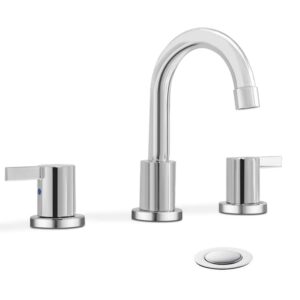 widespread bathroom sink faucet, 3 hole 8 inch chrome finish, utility/lavatory modern faucet with pop up drain by phiestina, wf015-1-c