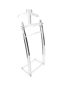 designstyles acrylic valet stand - clothes valet with suit jacket rack, pants hangers garment rack for coat, trousers, shirt - floor standing clothing hanger organizer for mens wardrobe storage