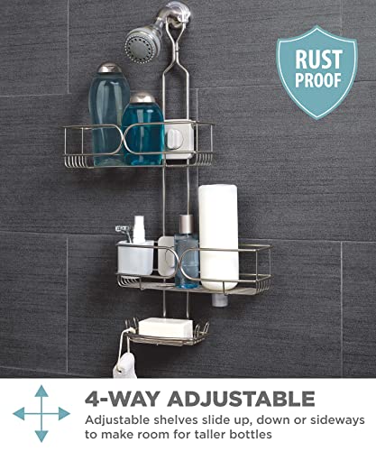 Zenna Home Rustproof 4-Way Adjustable Hanging Over-The-Shower Caddy, with Inverted Bottle Storage, Soap Dish, Razor Hooks and Storage Cup, Stainless Steel