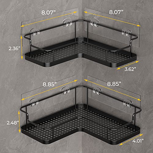 Nieifi 2 Pack Adhesive Corner Shower Caddy Shelf Organizer Rack with Hooks, Rustproof Shower Shelf Basket for Inside Shower, Bathroom, Kitchen, Black