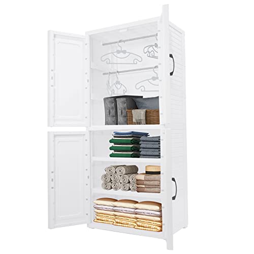 Gdrasuya10 Modern Plastic Cabinet, Portable Plastic Tower Closet Organizer Freestanding Storage Cabinet with Wheels for Apartments Condos Dorm Rooms, 22.44" L x 15.74" D x 51.57" H