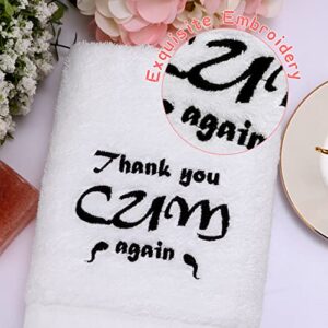 WGXQMC Funny Naughty Embroidery Wash Towel Anniversary Brithday Valentine Gift for Him Boyfriend Husband Adult Humorous Gift Present (150g, Thank You ... Again) with Packaging Box (Towel with Box)