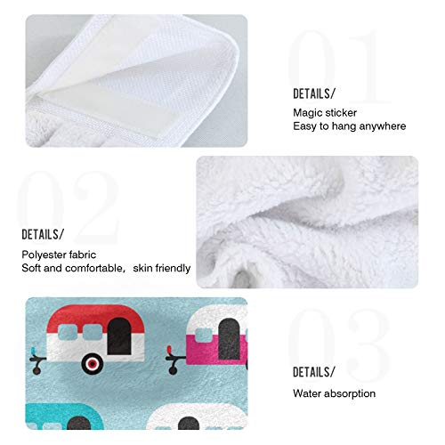 Bolaz Happy Camper Caravan Hanging Kitchen Towel Travel Car Truck Hand Towel 2 Pcs Absorbent Hanging Tie Towels for Bathroom Laundry Room Kitchen 12 x 17 Inches