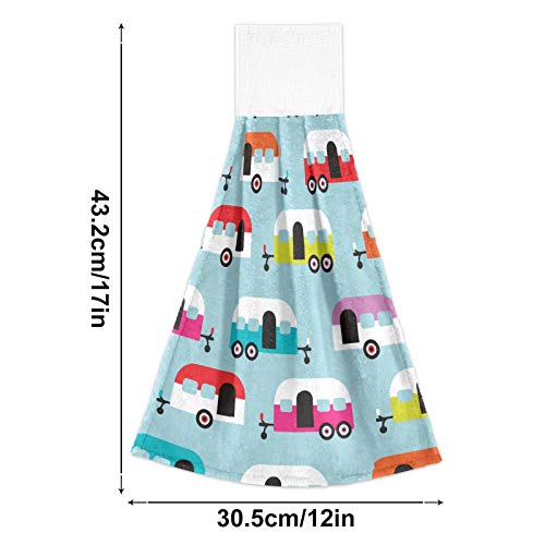 Bolaz Happy Camper Caravan Hanging Kitchen Towel Travel Car Truck Hand Towel 2 Pcs Absorbent Hanging Tie Towels for Bathroom Laundry Room Kitchen 12 x 17 Inches