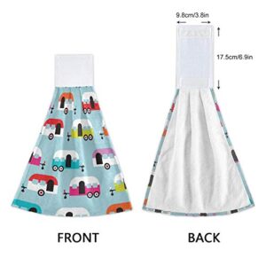 Bolaz Happy Camper Caravan Hanging Kitchen Towel Travel Car Truck Hand Towel 2 Pcs Absorbent Hanging Tie Towels for Bathroom Laundry Room Kitchen 12 x 17 Inches