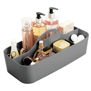 mdesign plastic bathroom storage organizer caddy tote - divided basket bin with handle for shower, dorm room - holds soap, body wash, shampoo, conditioner, lotion - lumiere collection, charcoal gray