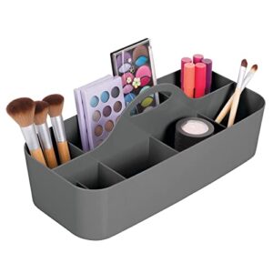 mDesign Plastic Bathroom Storage Organizer Caddy Tote - Divided Basket Bin with Handle for Shower, Dorm Room - Holds Soap, Body Wash, Shampoo, Conditioner, Lotion - Lumiere Collection, Charcoal Gray