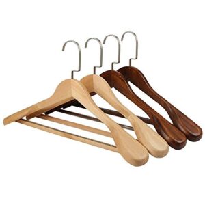 multi-function coat hangers thickened wide shoulder solid wood hanger partial hook square rod with teeth 10 piece suit solid wood hanger suit for coats, jackets, jumpers (color : b, size : 45 5.5cm)