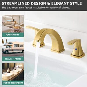 PARLOS 2-Handle Widespread Bathroom Faucet with Metal Pop Up Drain and cUPC Faucet Supply Lines, Brushed Gold, Doris 1417208