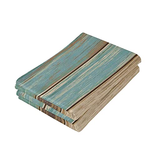 Rustic Barn Wood Hand Towel Set of 2, Vintage Teal Turquoise Brown Plank Wooden Stripe Face Towel Country Board Super Soft Washcloth for Farmhouse Log Cabin Bathroom Kitchen, Labor Day Gift