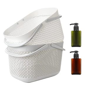 plastic organizer storage baskets with handle, plastic shower caddy for bathroom, dorm, bedroom and kitchen, free two bottles of shower