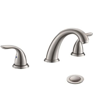 2 handles 3 holes deck mount brushed nickel widespread bathroom faucet by phiestina,with stainless steel pop up drain, wf008-5-bn