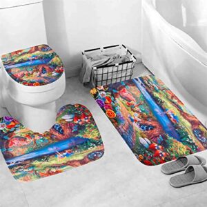 TERSUM Wonderland Shower Curtain Set, Alice Rabbit 4PCS Bathroom Sets with Shower Curtain and Bath Mat, Toilet Lid Cover and U Shaped Rugs,72"x72" Polyester Fabric Bathtub Curtain with Hooks, SETGXTE1