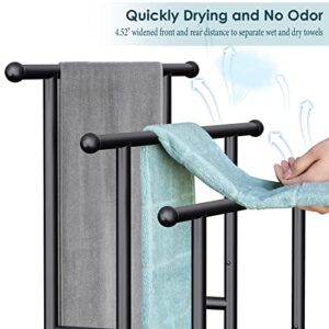 Kayfia 40" H Free Standing Towel Rack, 3 Tier Alloy Steel Towel Rack Stand with Basket, Blanket Drying and Display Rack for Oversized Bath Towels Bathroom Accessories, Next to Tub or Shower (Black)