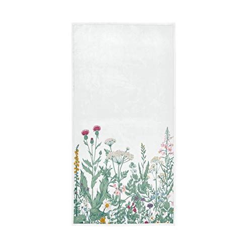 WIHVE Hand Towels 15 x 30 inch, Floral Plants Herbs Wild Flowers Multipurpose Towels Extra Absorbent for Bathroom,Hand, Face, Gym and Spa