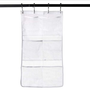 lohas select quick dry mesh pockets fabric bathm，hanging mesh pockets shower organizer,shower hanging mesh organizer，quick dry storage bathroom accessories with 6-pocket, 4 hooks