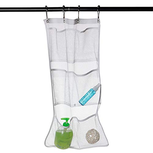 Lohas Select Quick Dry Mesh Pockets Fabric Bathm，Hanging Mesh Pockets Shower Organizer,Shower Hanging Mesh Organizer，Quick Dry Storage Bathroom Accessories with 6-Pocket, 4 Hooks