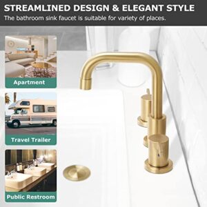 PARLOS Two-Handle Widespread Bathroom Faucet with Metal Pop-up Drain Assembly and cUPC Faucet Supply Lines, Brushed Gold, 1.2 GPM