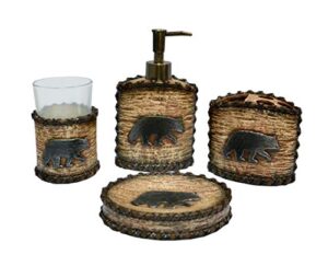 paseo road by hiend accents | lodge bear 4 piece resin bathroom set with soap lotion dispenser, tumbler, toothbrush holder, soap dish, rustic cabin lodge style