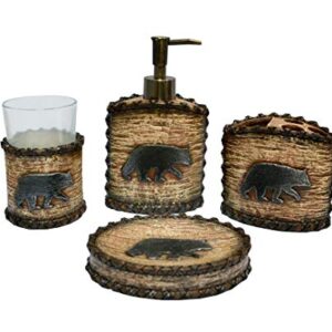 Paseo Road by HiEnd Accents | Lodge Bear 4 Piece Resin Bathroom Set with Soap Lotion Dispenser, Tumbler, Toothbrush Holder, Soap Dish, Rustic Cabin Lodge Style