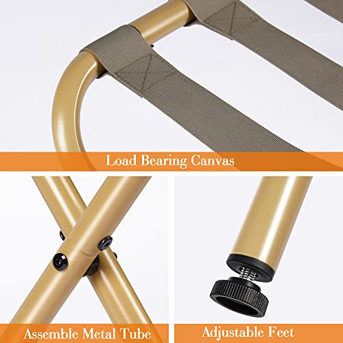 ELYKEN 2 Pack Folding Luggage Rack for Guest Room, Heavy Duty Max 110LBS Loading Bearing Suitcase Holder, Easily Assemble Metal Stand, Narrow Foldable Space Saving Hotel Storage Rack, Gold