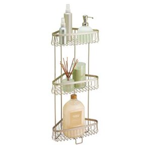 idesign york metal wire corner standing shower caddy 3-tier bath shelf baskets for towels, soap, shampoo, lotion, accessories, satin