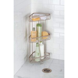 iDesign York Metal Wire Corner Standing Shower Caddy 3-Tier Bath Shelf Baskets for Towels, Soap, Shampoo, Lotion, Accessories, Satin