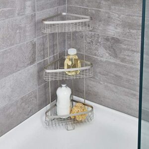 iDesign York Metal Wire Corner Standing Shower Caddy 3-Tier Bath Shelf Baskets for Towels, Soap, Shampoo, Lotion, Accessories, Satin