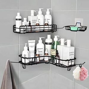 yuearn corner shower caddy, adhesive shower caddy with soap holder and 4 hooks, 3-pack rustproof stainless steel bathroom shower organizer, no drilling wall mounted shower caddies corner rack, black