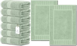 white classic luxury hand towels | 6 pack luxury bath mat | 2 pack bundle (green)