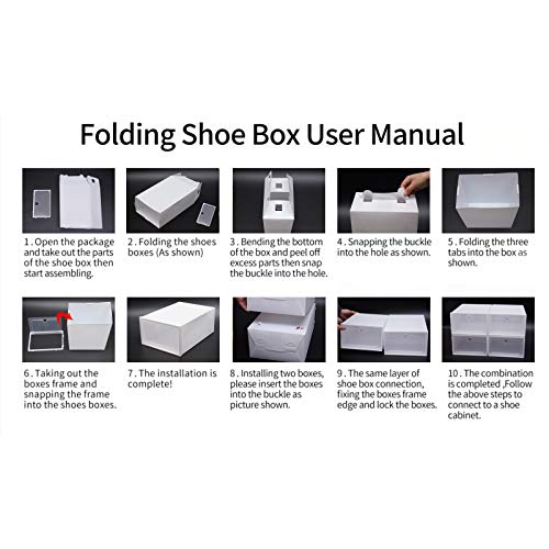 GDAE10 20pcs White Clear Shoe Boxes Stackable, Plastic Boxes with Flip Cover Lids Heart Hole Foldable Storage Men Women Large Organizer Rack Bench Home Bedroom Cabinet Closet Office