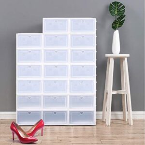 gdae10 20pcs white clear shoe boxes stackable, plastic boxes with flip cover lids heart hole foldable storage men women large organizer rack bench home bedroom cabinet closet office