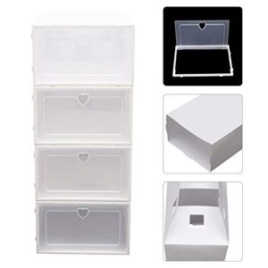 GDAE10 20pcs White Clear Shoe Boxes Stackable, Plastic Boxes with Flip Cover Lids Heart Hole Foldable Storage Men Women Large Organizer Rack Bench Home Bedroom Cabinet Closet Office